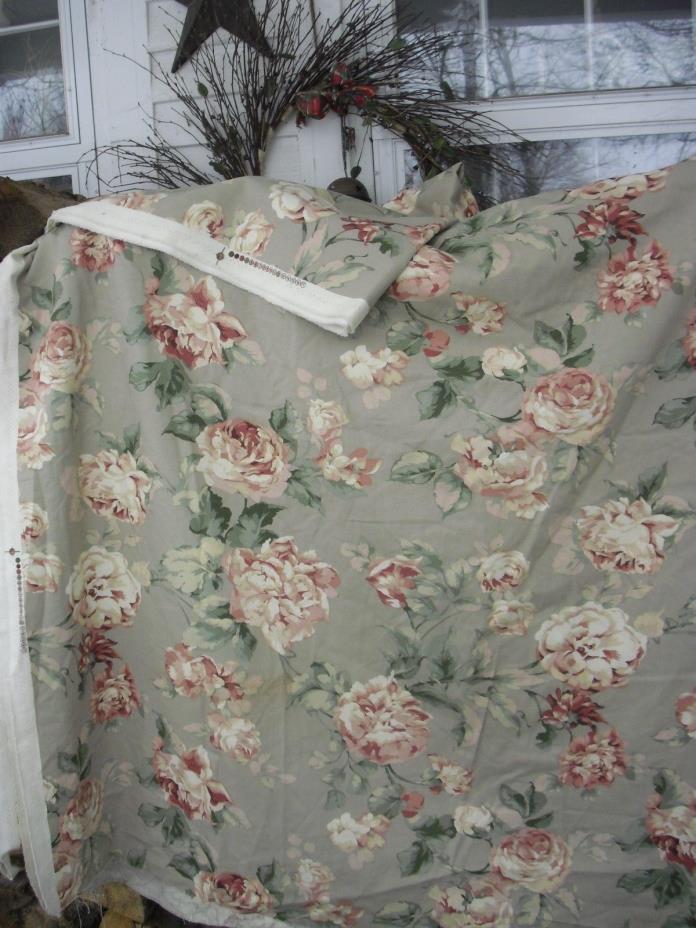 7 yds Richloom Beige Shabby Roses - Grosgrain Drapery or Slipcover Fabric