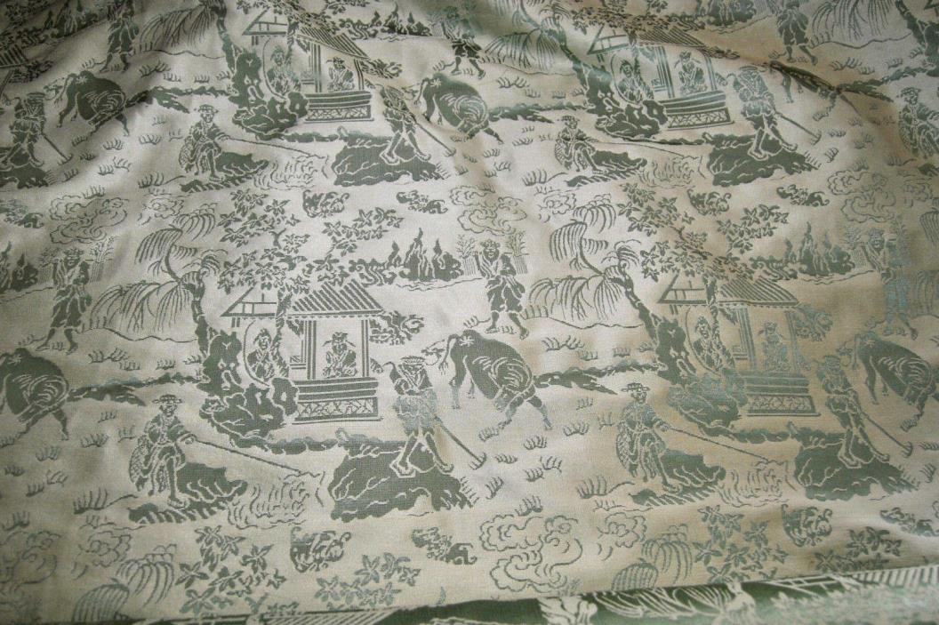 VINTAGE SCALAMANDRE JAY NOR PALE GREEN SILK DAMASK UPHOLSTERY FABRIC 1yrd 15
