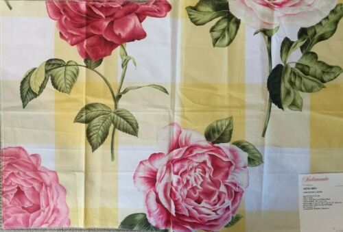Scalamandre Gertrude's Rose Fabric Remnant In Pink Rose on Yellow Plaid