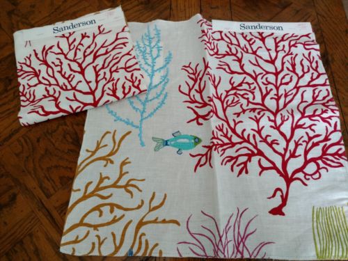 (2) SANDERSON ~ ZOFFANY Fabric Remnants - CORAL & FISH - Embroidery 17x 17  $192