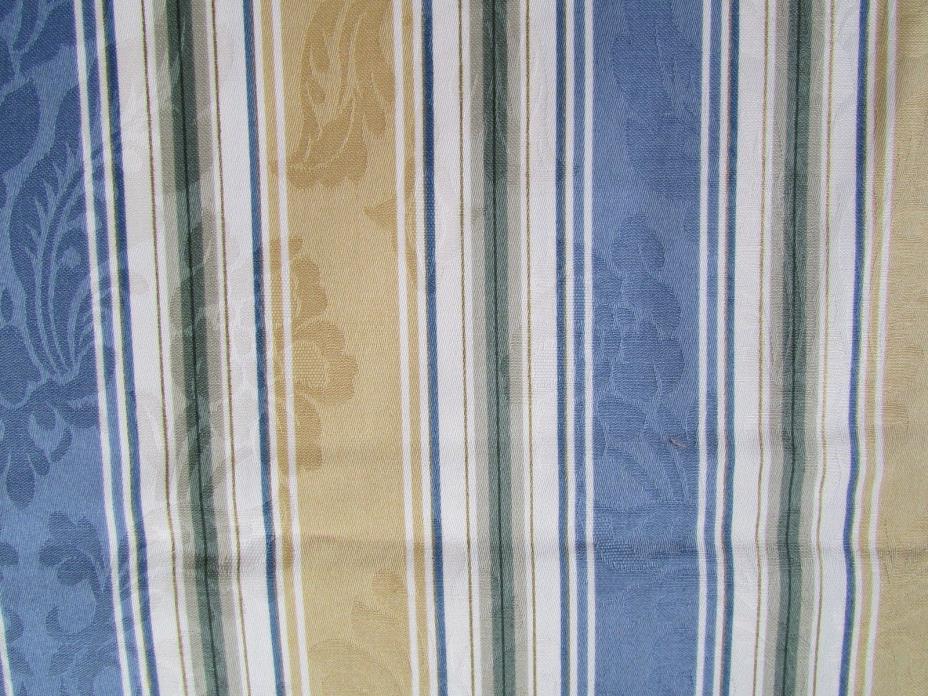 2-3/4 YARDS -  Slate Blue/Gold/Green/Ivory Screen-Printed Jacquard Stripe