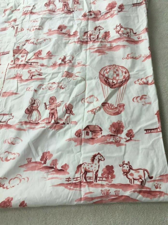 Bloomcraft original screenprint whimsical country toile white Red  4+ yd Nursery