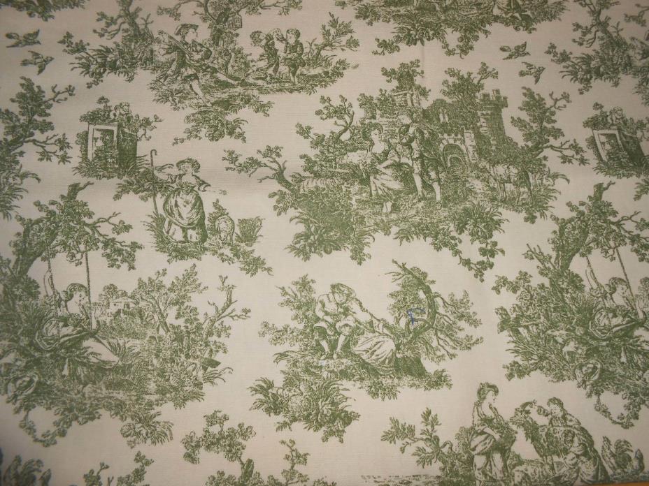 UPHOLSTERY DRAPERY FABRIC TOILE SAGE GREEN CREAM SWEET PASTIMES 55