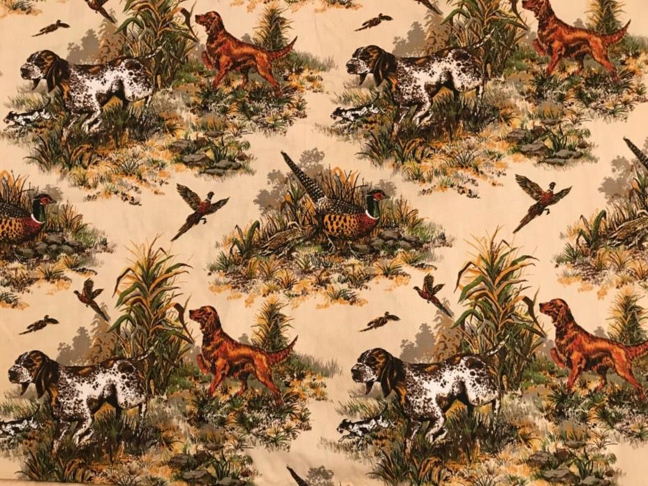 Fabric Hunting Pheasant Bird Dogs Setter Lodge 1978 7 Yd available BTY
