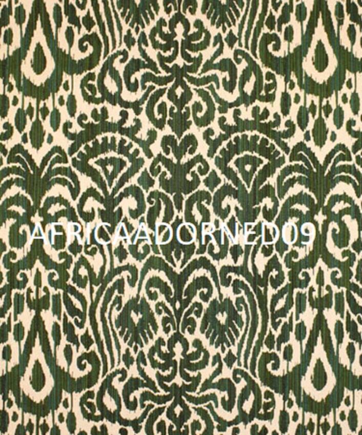 3ET3 ETHNIC CHIC WOVEN JACQUARD RICH GREEN IKAT UPHOLSTERY FABRIC 5YARDS