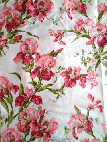 Vintage Everfast Fabrics Pink Red Floral Drapery Decorator 7.5 Yards