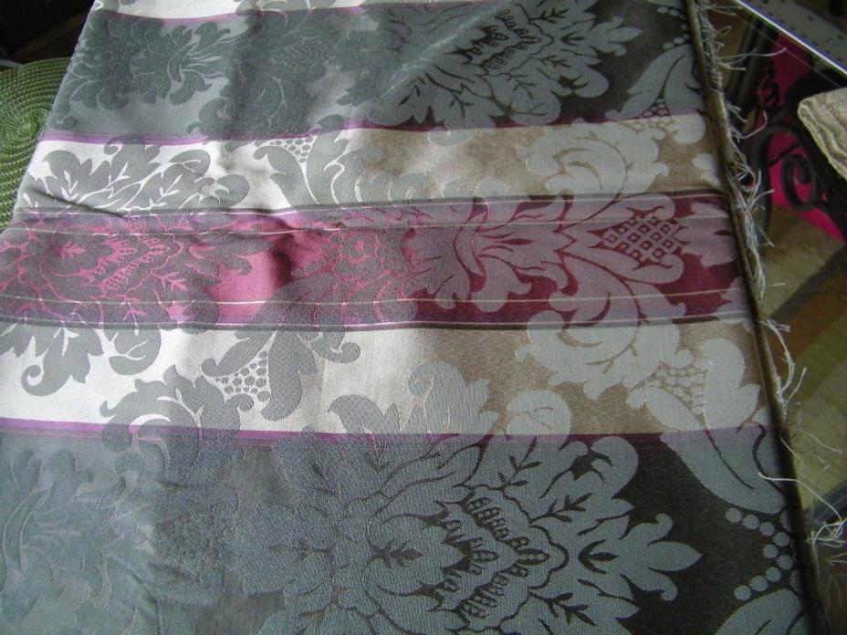2 Yd. Olive Green, Lt Green, Lt  Maroon Damask Stripe Upholstery Fabric 54