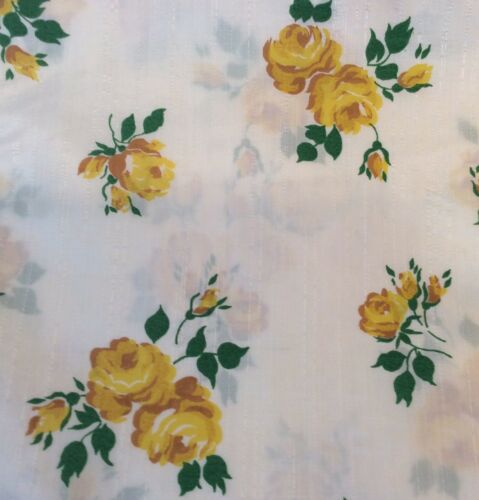 Yellow roses shimmering unlined drapery fabric shiny Vtg yellow rose Texas NOS