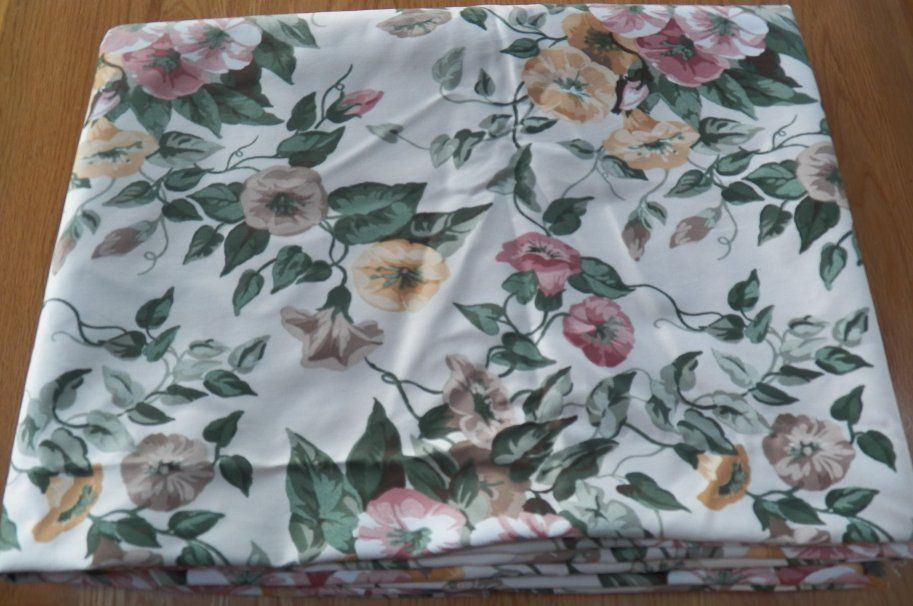 Vtg Upholstery Fabric~WESTERN TEXTILE Screen Print Floral~Morning Glories 9.5 yd