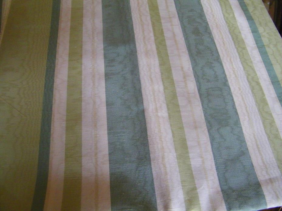 Celery, Ivory, Blue Green Moire Upholstery Fabric 1 yd, 16 in x 55