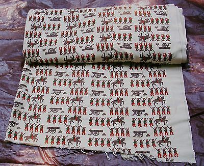 VTG 12 YDS SOLDIERS HORSES CANNONS COTTON FABRIC MATERIAL LEXINGTON HAND PRINT