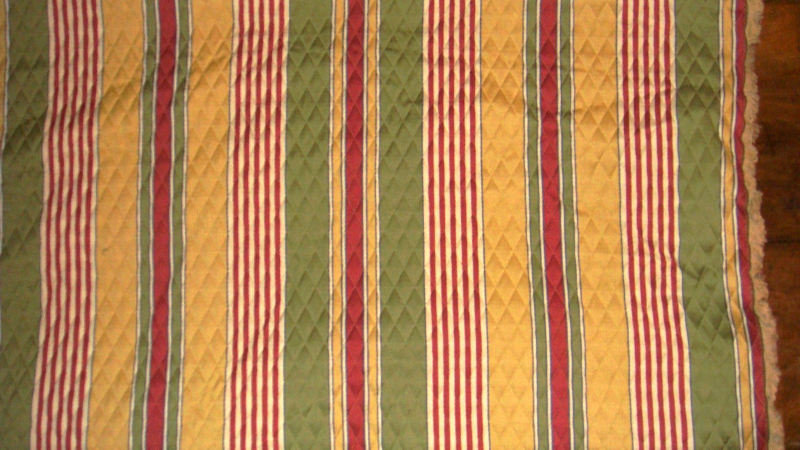 4.55 Yds Diamond Quilted Upholstery Fabric Stripe Green Gold Red Ivory Cotton