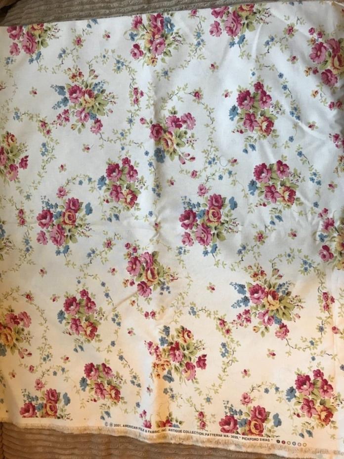 Fabric American Folk Art Home Dec Cotton Med Wt. Tea Dyed Small Floral 4.5 Yds