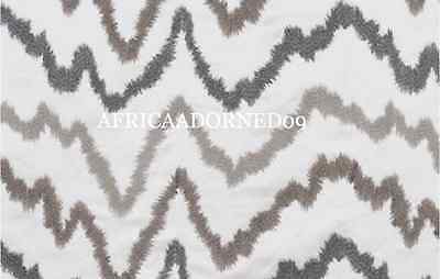 DONGHIA HOLLYWOOD EMBROIDERED ZIG ZAG SILK SATIN FABRIC 5 YARDS WILSHIRE WHITE