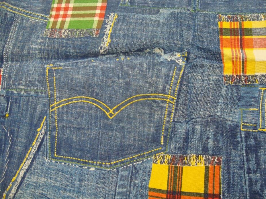 Remnant 100% COTTON Blue JEAN POCKETS Craft FABRIC 30