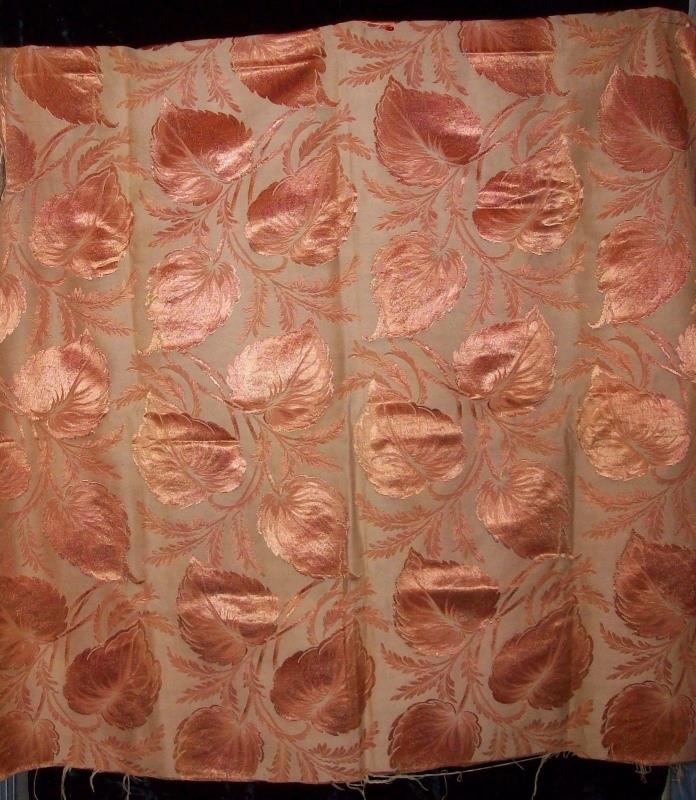 Vintage 1940s Large Copper Leaf Jacquard Drapery Upholstery Fabric 2+ yards