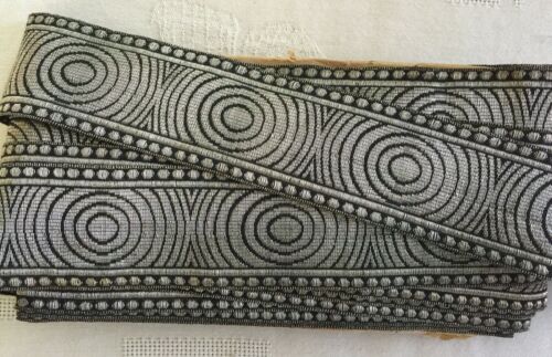 5 Yards 1 7/8” wide Art Deco Metallic Silver & Black Trim Stamped MADE IN FRANCE