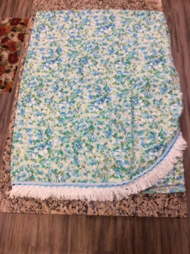 Mid Century/Vintage Floral Barkcloth Full Bed Spread w/Fringe GORGEOUS