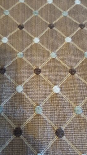 TAN w/MULTICOLOR DOTS Upholstery Drapery Fabric Brown white teal dots. 102 x 60