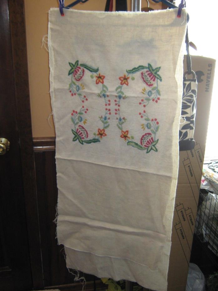 Lot of 2 Panels Jacobean Floral Vtg Finished Completed Crewel Embroidery