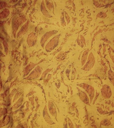 VTG Designer Damask 100% Silk Floral Leaf Fabric Gold Red Pinstripe 2.5Y X 55