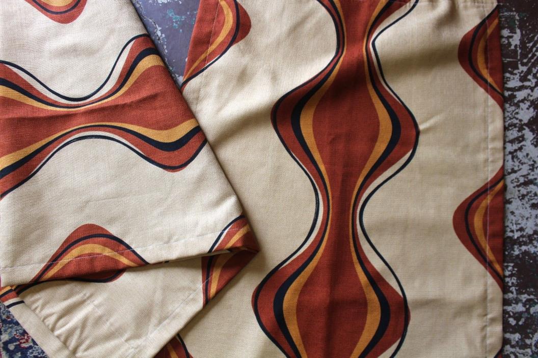 Two Mid-Century Modern Atomic Style Drapery Panels Curtains Fabric Barkcloth