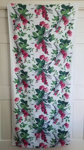 VTG 40s 50s ROSE PRINT LEAVES FLORAL BARKCLOTH FABRIC COTTON DRAPERY UPHOLSTERY