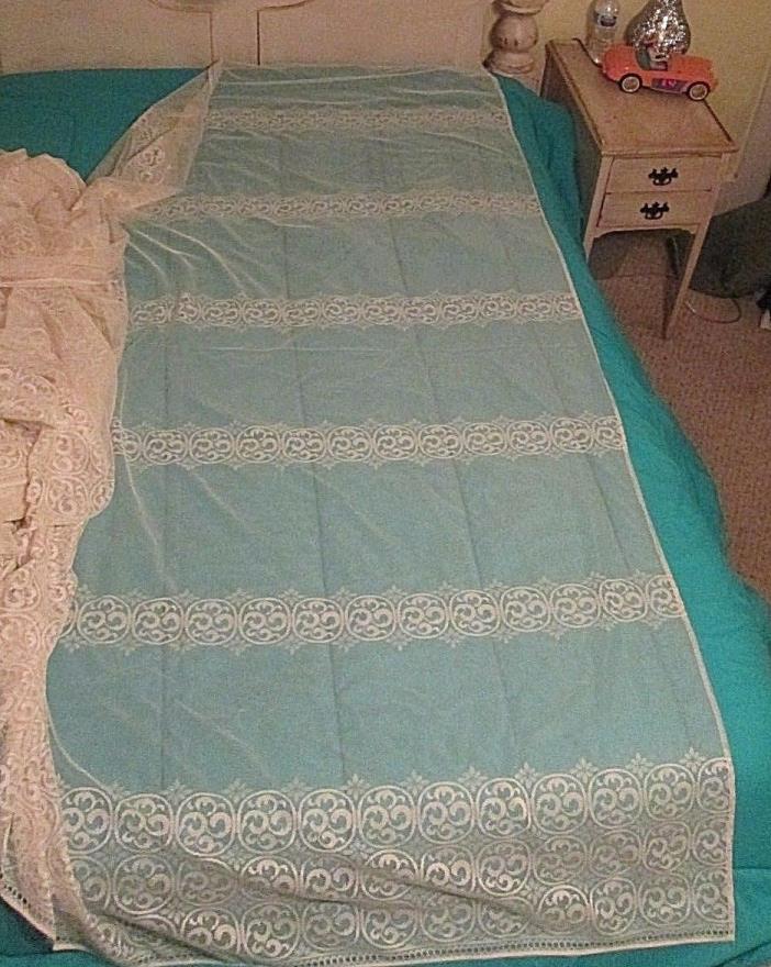 Vintage Mid Century Sheer Curtain Lace MATERIAL 2 Panels 76