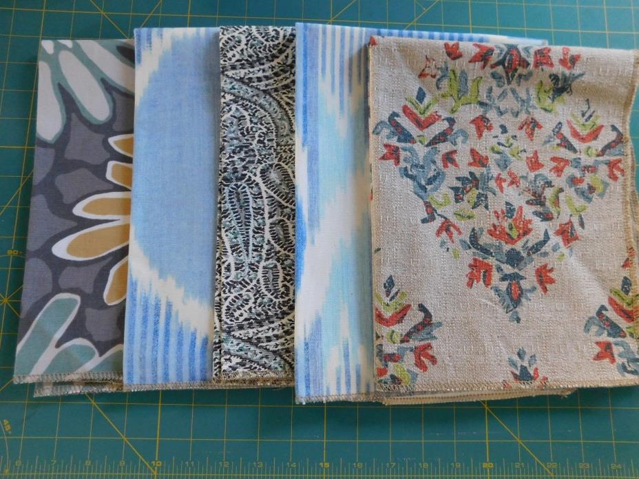 Lot of 5 Upholstery Fabric Samples 100% cotton  approx 17 x 21