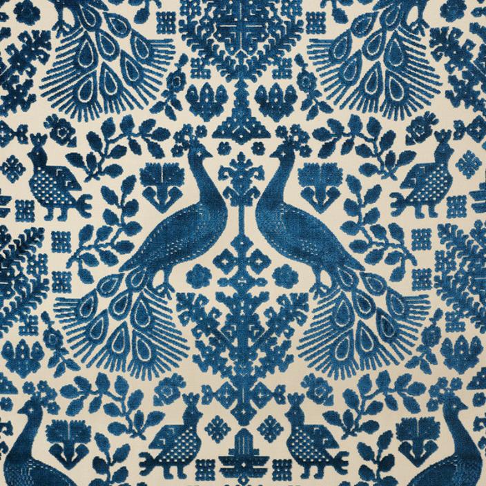 EXOTIC & ETHNIC CHIC PAVONE CUT VELVET UPHOLSTERY FABRIC 5YARDS  BLUE