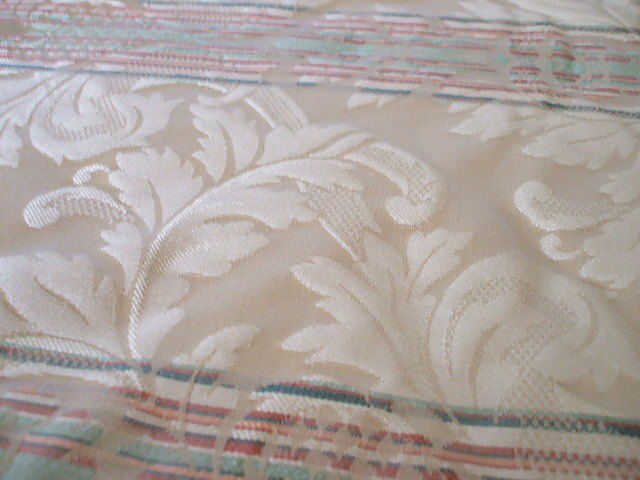 Elegant Ivory & stripe Upholstery Fabric with Foliate Weave 4-1/2 yds NOS