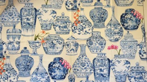OLD WORLD WEAVERS “Vasi” Exclusive Screen Printed Cotton Chinoiserie Vase Fabric