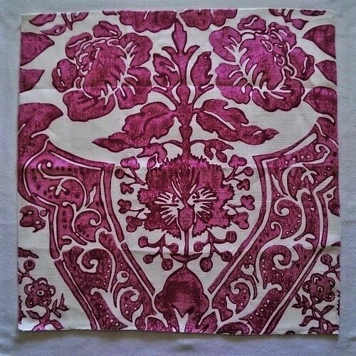 nn1 SCALAMANDRE LUCIANA DAMASK LINEN PRINT REMNANT FABRIC RASPBERRY 17.5