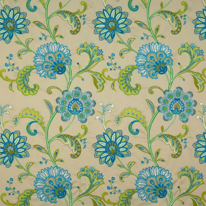MANUEL CANOVAS~SONA FLORAL WOVEN/EMBROIDERED UPHOLSTERY FABRIC 10 YARDS TURQUOIS