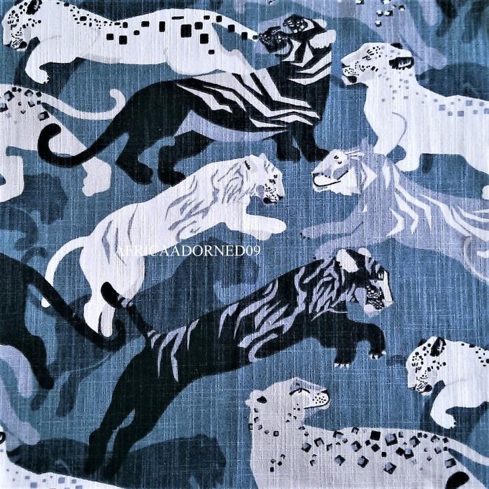A4N EXOTIC RICH BLUES  ALL COTTON TIGER PRINT MULTIPURPOSE HOME DECOR FABRIC BTY