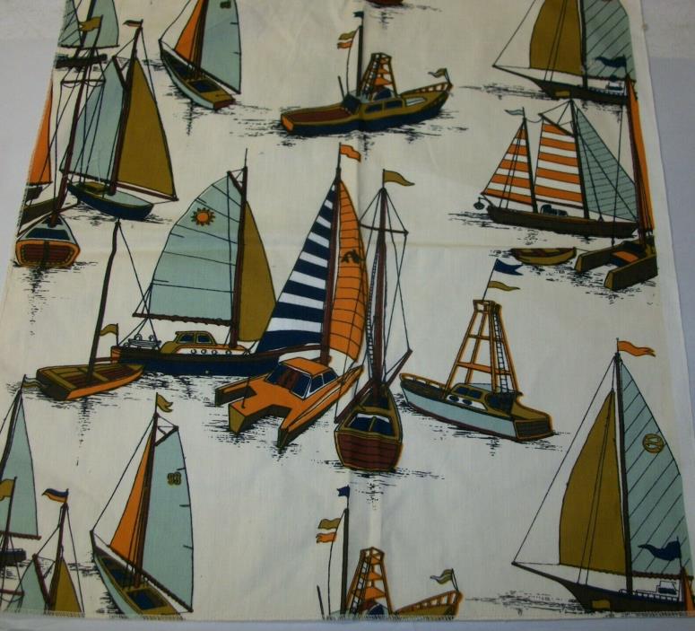 Vintage Yacht Club Nautical Ships Upholstery Drapery Fabric Sample Square Crafts
