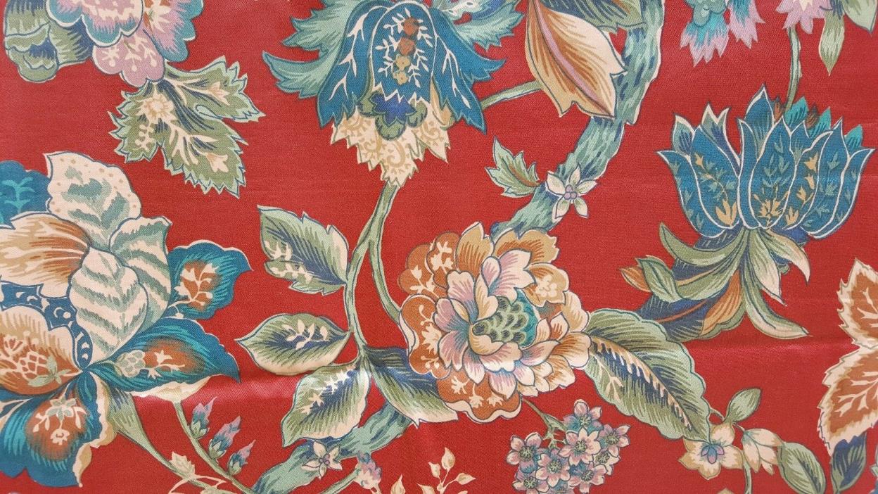 Vintage 5+ yds Interior Fabric Design burgundy turquoise floral 1989 Scotchgard