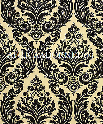 c9C5 ELEGANT&EXQUISITE WOVEN DAMASK UPHOLSTERY FABRIC BLACK BTY