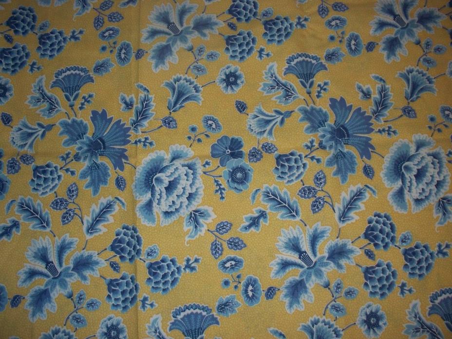 Vintage Cyrus Clark Yellow Blue Flowers Teflon Fabric 