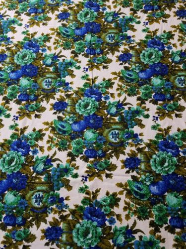 Bolt Fabric Upholster Drapery Scotchgaurd Cotton Floral Apple Blue Green 3 yards