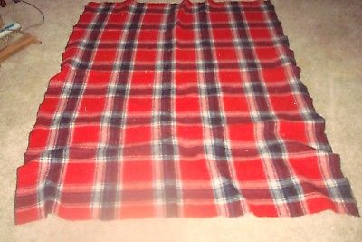 Wool Throw or Lap Blanket  Plaid Red/Blue  No Tag
