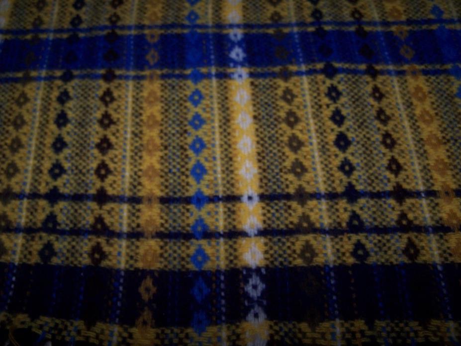 Vintage Wool Plaid Diamond Design Blanket Throw Royal Navy Gold White 54