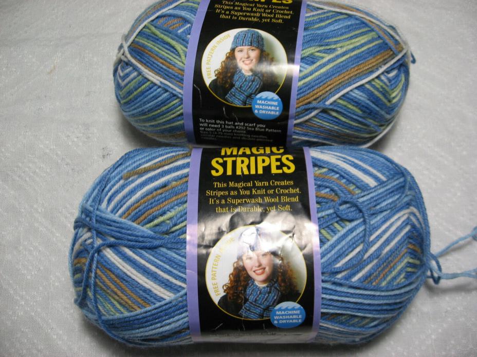 2 Skeins Lion Brand Magic Stripes Yarn, Superwash Wool Blend 