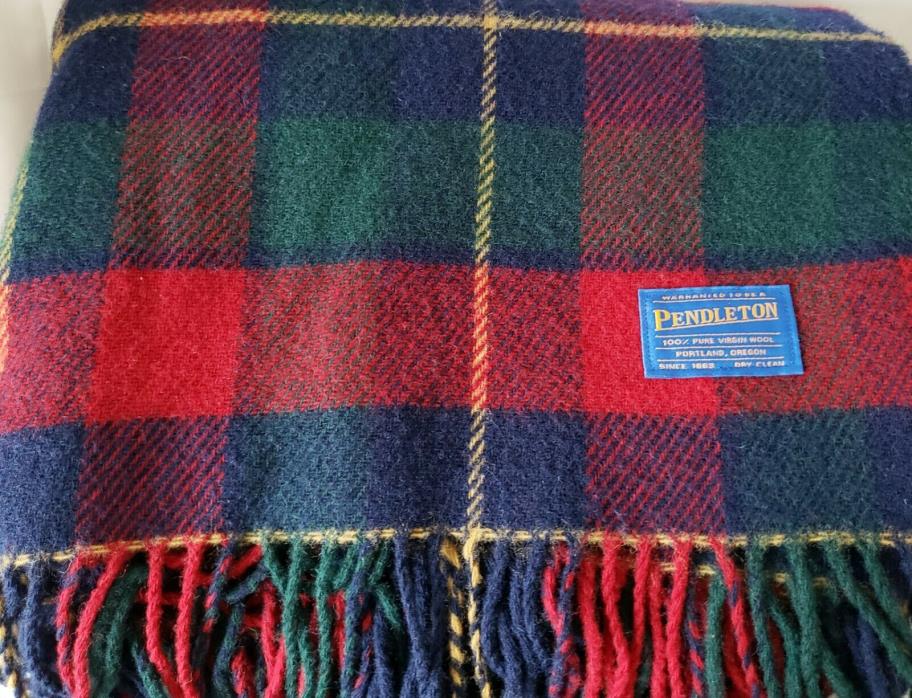 Vintage Pendleton Wool Tartan Plaid Blanket Throw Red Green Navy  58