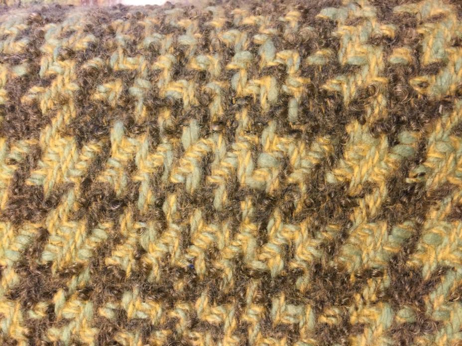 Vintage woolen fabric remnant wool mix plaid green yellow green heavy weave 1y