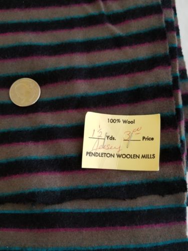 Vintage Pendelton Mills Wool Fabric Striped Black Gray Blue Remnant Holes