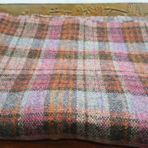 Vintage wool plaid fabric purple gray brown rust tartan 62 in wide x 1 yd