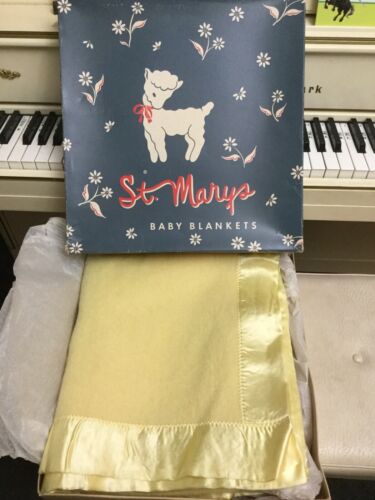 Vintage 100% Wool Baby Blanket St. Mary's RARE 42 x 60 Original Box NOS