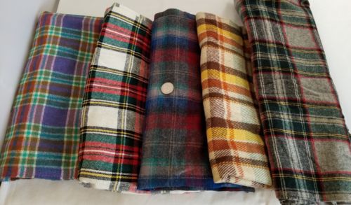 Vintage Wool Fabric Plaid LOT 3+ YARDS 5 Pieces