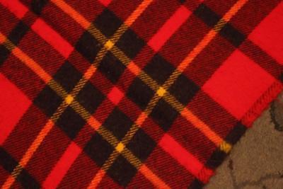 Vintage Faribo Woolen Blanket Orange Red Yellow Paid w/ fringe 54x40 WONDERFUL!